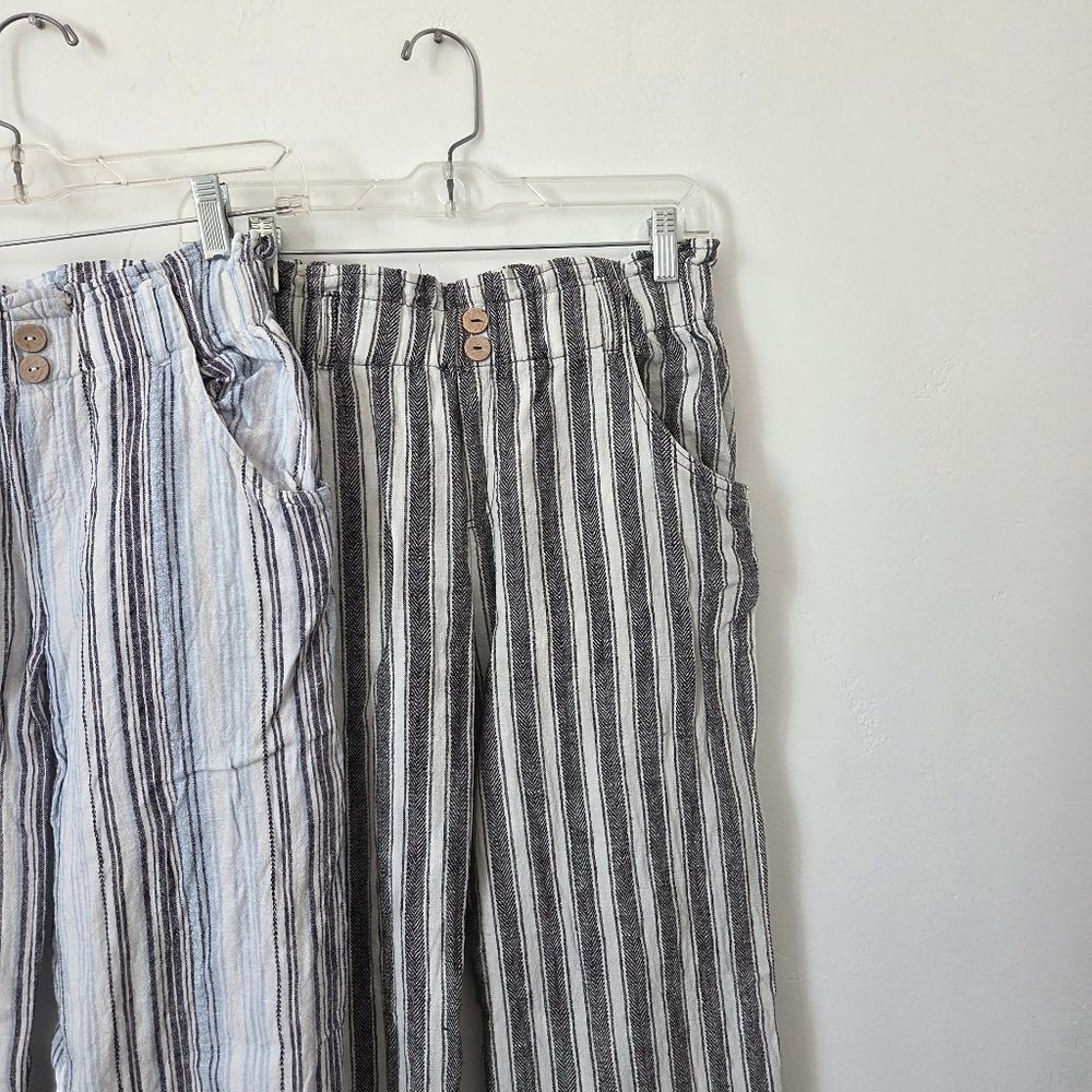 Belle Du Jour Linen Stripe Beach Pants Bundle Of Two Vacation Lightweight Small - Picture 3 of 14